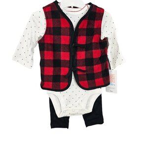 💎428 Carter's Baby 3-Piece Buffalo Check Little Vest Set